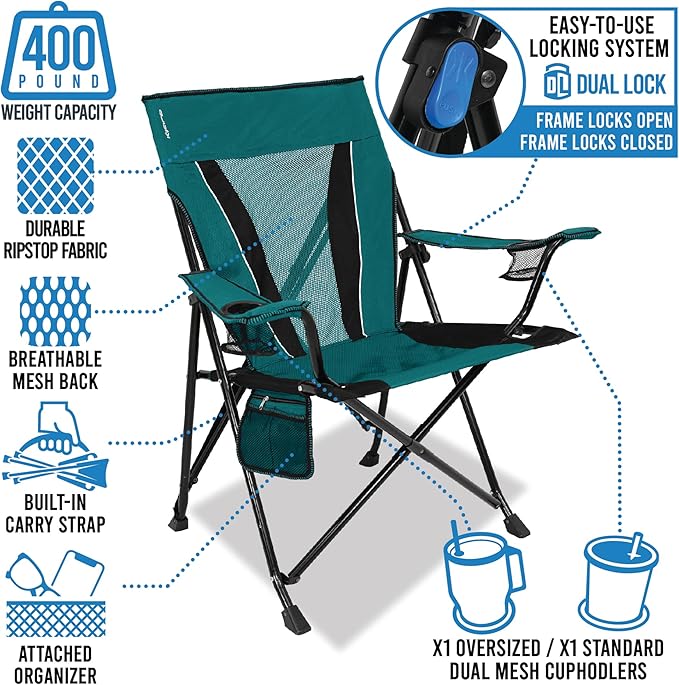 Kijaro XXL Dual Lock Portable Camping Chair - Supports Up to 400lbs - Enjoy The Outdoors in a Versatile Folding Sports &amp Outdoor Chair