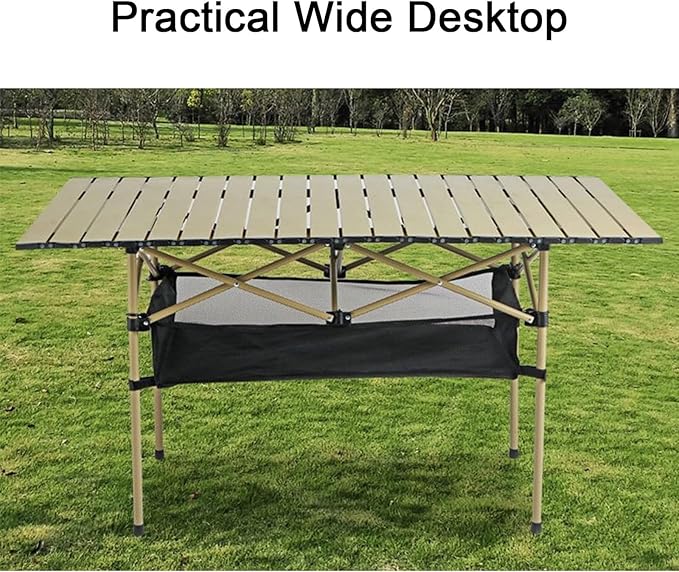Portable Foldable Camping Table Lightweight Aluminium Alloy Rolling Design Ideal for Camping Picnics BBQs and Parties Available in 3 Sizes Log Colour 47.2X2.