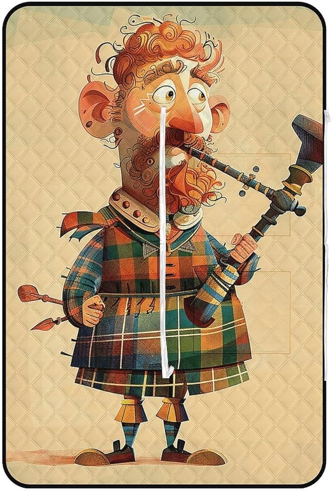 Zipper Cartoon Scottish Bagpipe Style Picnic Mat Suitable for Travel Camping Park Or Home Use
