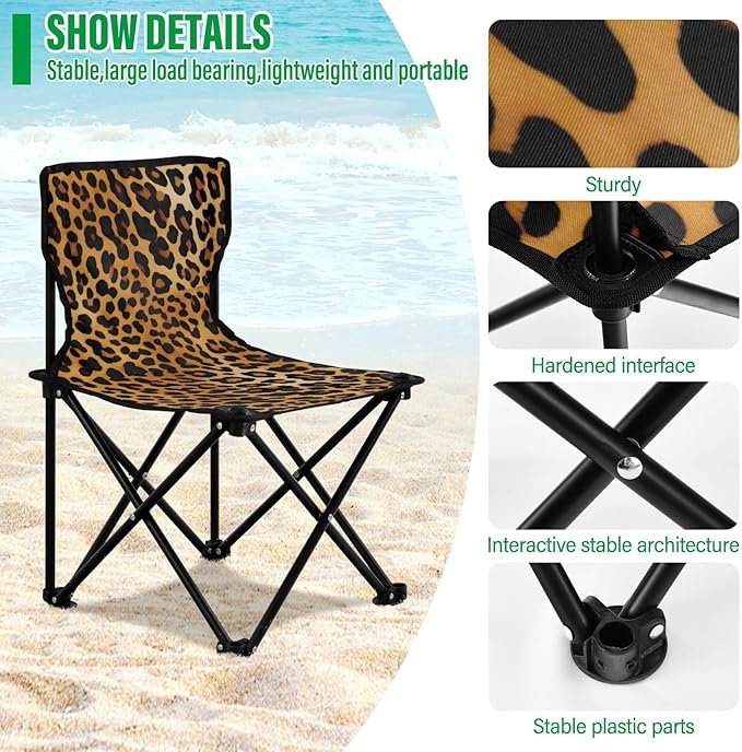 J JOYSAY Yellow Leopard Print Modern Portable Camping Chair Lightweight Outdoor Folding Chair for Adults Lawn Chair for Outside Camping Beach Sports Hiking Travel