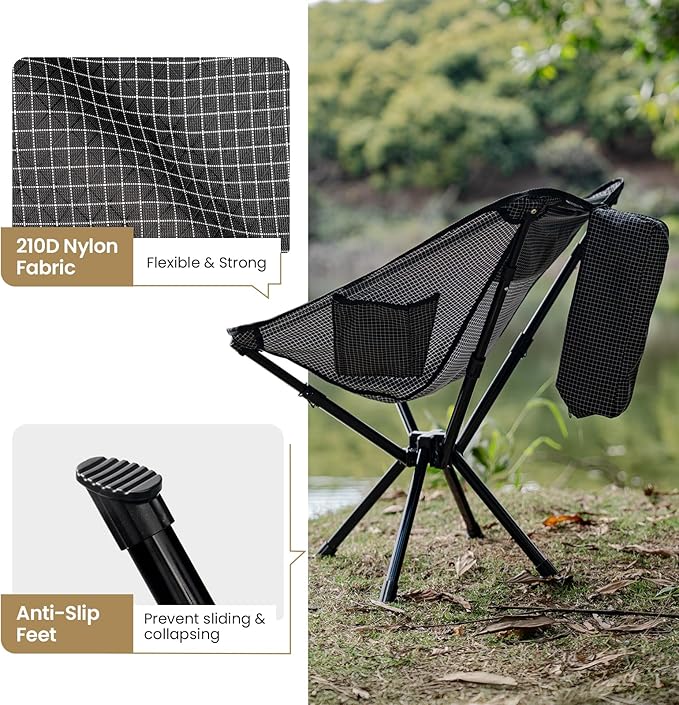 ONETIGRIS Forrest Camping Chair Set Up in Seconds Lightweight Folding Chair for Backpacking Hiking Beach Lawn Travel Support 330 lbs