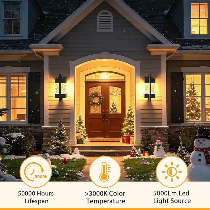 5000LM LED Outdoor Wall Light 3000K Porch Lights Outdoor with IP66 Waterproof for Outdoor Decor Matte Black Outside Wall Mount Lights for House Front Door Porch Garage Patio (1 Pack)