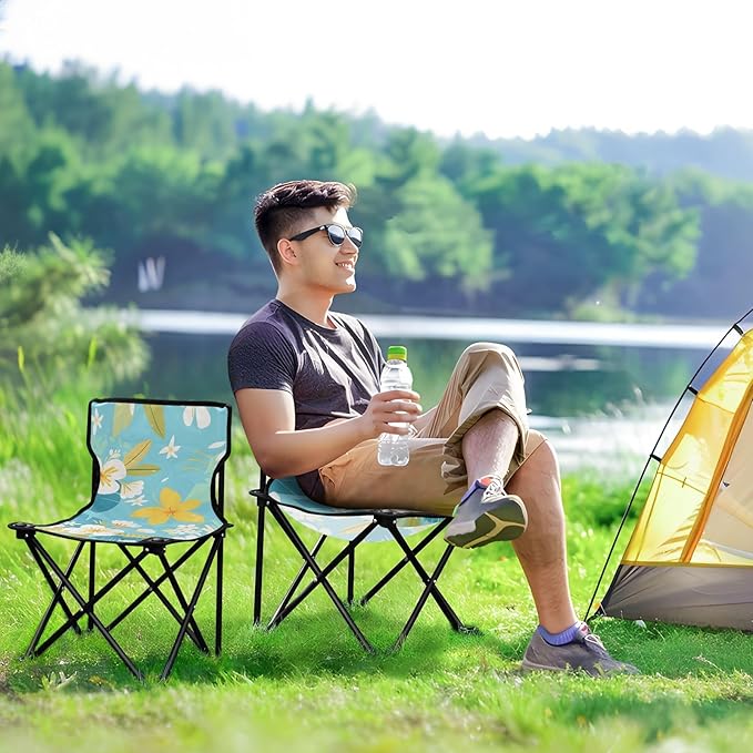 White Yellow Flowers Portable Camping Chairs Folding Chair - Durable Oxford Fabric Lightweight Iron Frame Easy Fold Design - Ideal for Outdoor Activities Camping Fishing and Travel