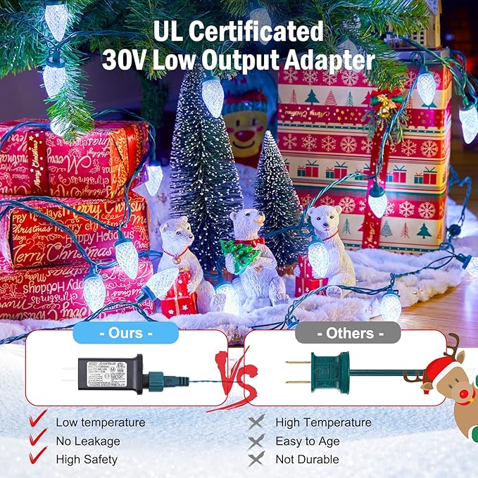 Minetom 147 FT 200 LED C9 LED Christmas Lights Outdoor - Plug in Fairy Lights with Timer &amp 8 Modes Waterproof Commercial Grade Extendable for Indoor Outdoor Roofline Patio Yard Xmas Decoration W