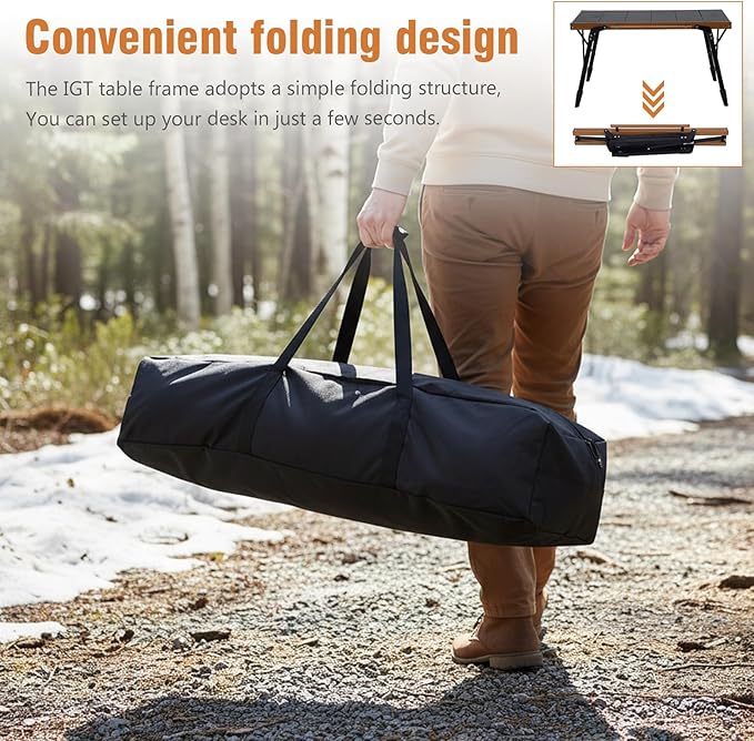 Folding IGT Camping Table with Carry Bag Portable Outdoor IGT Cook System Ultralight Height Adjustable Aluminum Camp Table for Outdoor Barbecue Cooking Travel Picnic