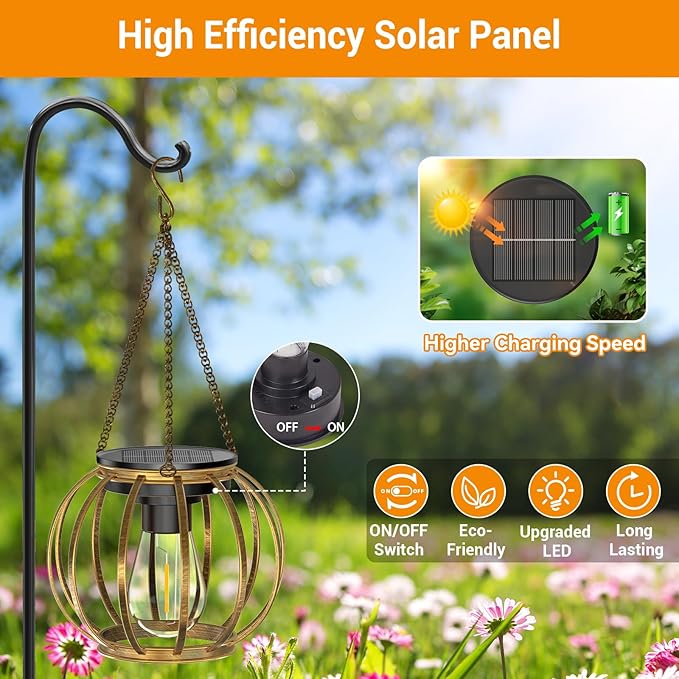 KOOPER Solar Lanterns Outdoor Waterproof 4 Pack Upgraded Bronze Metal Hanging Solar Lights Outdoor Lanterns Brighter Auto On/Off Outdoor Hanging Lantern for Yard Patio Pathway Porch Garden Decor