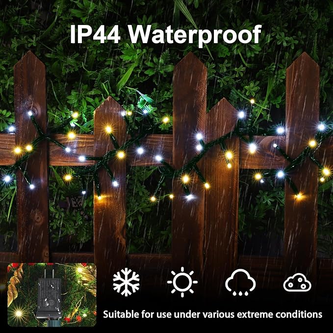 LAMPHOME 500 LED String Lights - Outdoor/Indoor Plug-in Twinkle Fairy Lights 46ft 500LED Warm White &amp White