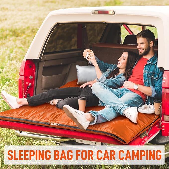 MEREZA Double Sleeping Bag for Adults Mens with Pillow XL Queen Size Two Person Sleeping Bag for All Season Camping Hiking Backpacking 2 Person Sleeping Bags for Cold Weather &amp Warm