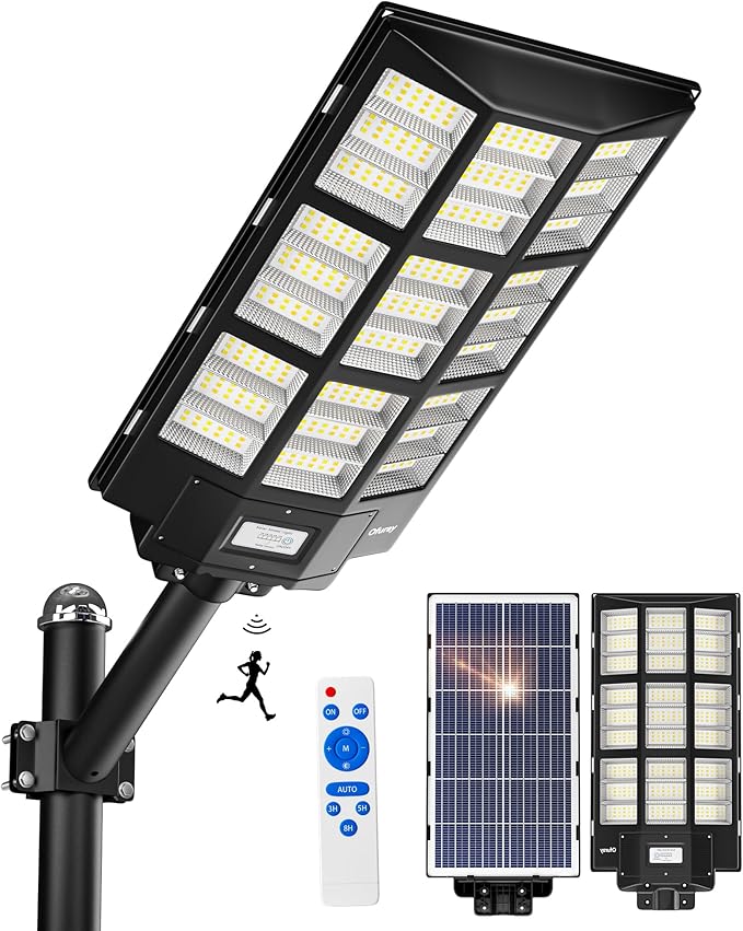 Ofuray Solar Street Lights OutdoorSolar Security Flood Lights Parking Lot Lights Commercial Dusk to Dawn 6500k Waterproof Led with Remote Control Motion for StreetCourtBarn (Of-7200W 600000Lm)