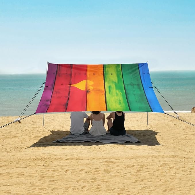 Rainbow Heart WoodCamping Sun Shelters 9.2 x 10.5 FT Beach Canopy Tent Sun Shade with Carrying Bag for Camping Trips Fishing Backyard Fun or Picnics 21341614