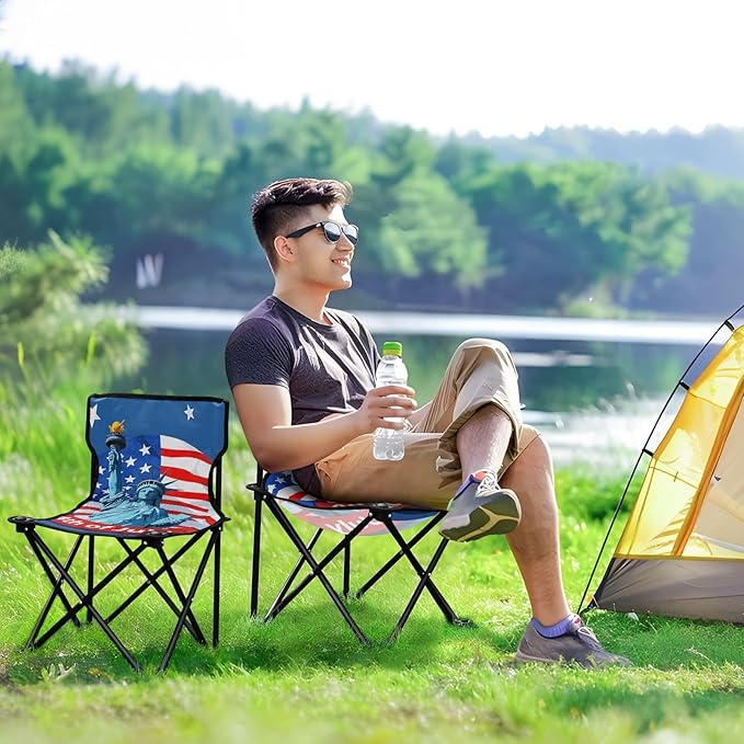 4th of July Independence Day Blue Liberty Compact Camping Chairs for Adults Ultra-Lightweight Folding Chair with Carrying Bag Outdoor Chairs for Travel Camp