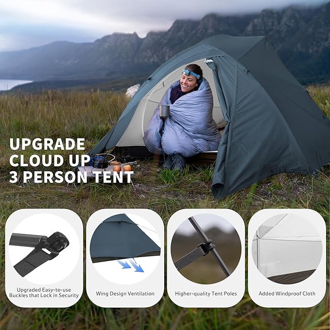 Naturehike Cloud Up 3 Person Backpacking Tent with Footprint - 3 Season Free Standing Lightweight 3 Person Camping Tent | with Footprint Free Standing Dome Camping Hiking Waterproof