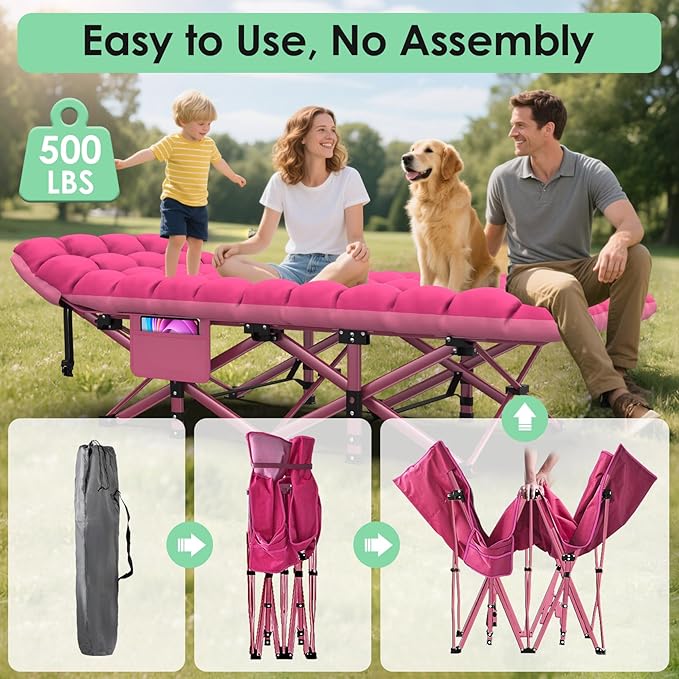 Suteck Camping Cot Folding Camping Cot Bed for Adults Sleeping 1200D Double Layer Oxford Portable Folding Outdoor Cots for Camping W/Soft Pad Carry Bag for Home Office Nap Beach Travel 500LBS