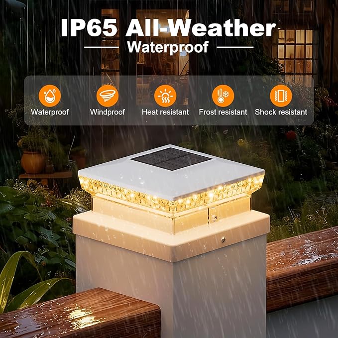 APONUO Solar Post Cap Lights for 4x4 5x5 Wood &ampVinyl Posts 3 Light Modes &amp 800mAh Battery IP65 Waterproof Rugged Unibody Solar Outdoor Lights for Fence Deck &amp Patio (White 12 Pack)