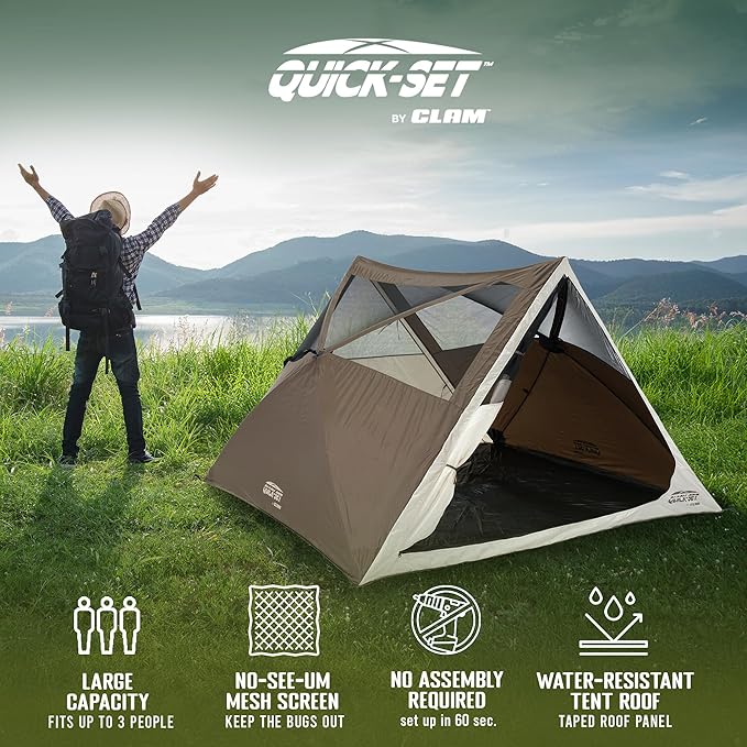 CLAM Quick-Set A-Frame Tent 8 x 8 Ft Portable Outdoor Hiking Camping Shelter Apex