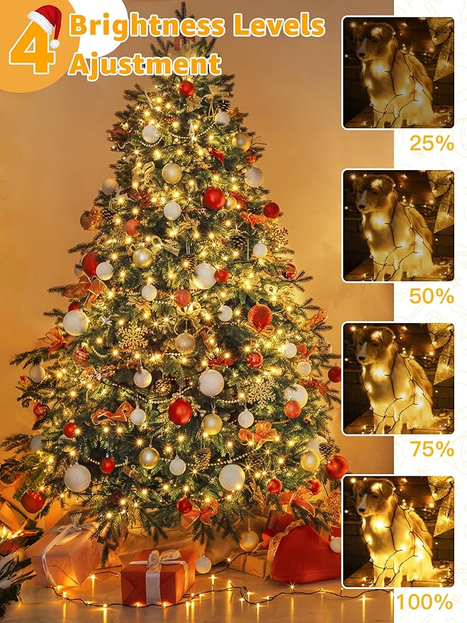1000 LED 328 FT Christmas Lights Waterproof Outdoor String With Remote and Timer 8 Modes Dimmable Fairy Lights for Holiday Decor (Warm White)