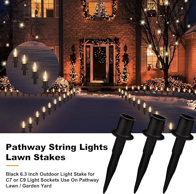 Upgraded 50 Pack 6 Inch Christmas Light Stakes - for C7 C9 Pathway String Lights Outdoor Easy Install Durable Plastic Lights Stakes Use on Yard Garden Lawn Patio Path Walkway Decorations (50 Black)
