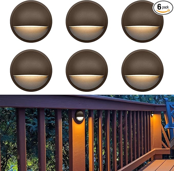 GKOLED Low Voltage LED Deck Lights 12V AC/DC Landscape Step Railing Fence Light 2W 2700K Accent Lighting Fixture Die-cast Aluminum Dark Brown 6-Pack
