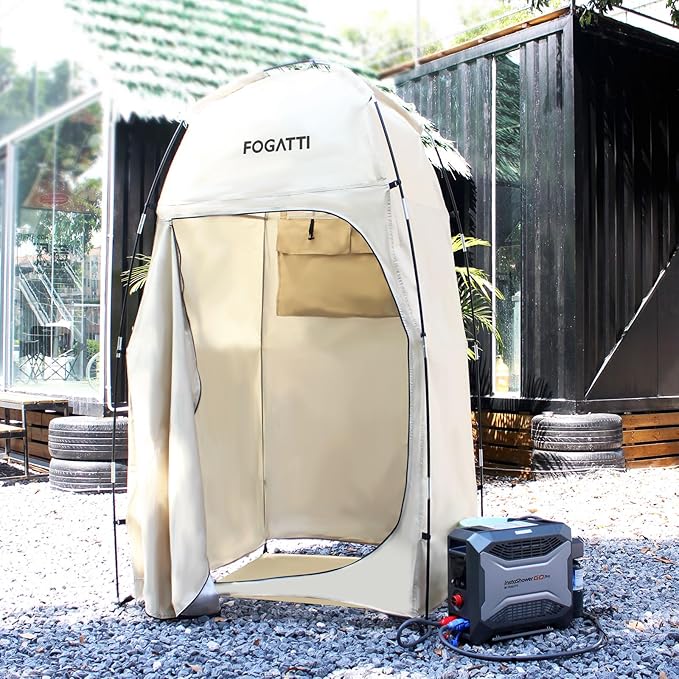 FOGATTI Portable Camping Shower Tent with Floor 6.9 FT Extra Tall Shelter with 3 Internal Pockets and Carry Bag Outdoor Privacy Tent for Shower Changing Dressing Wind-Proof Oversize Easy Set Up