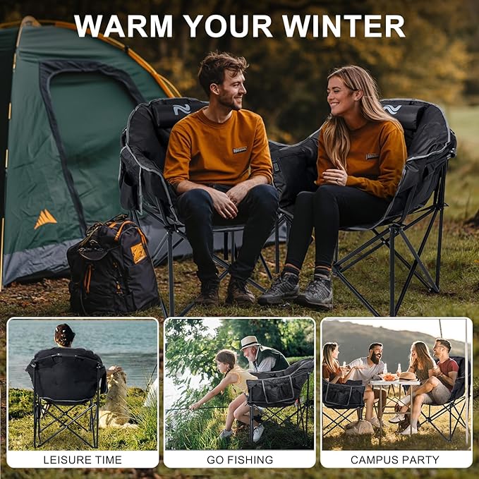 ABORON Portable Folding Heated Camping Chair Three Level Adjustable Oversized and Heavy Duty Support Up to 500 lbs Ideal for Outdoor Adventures