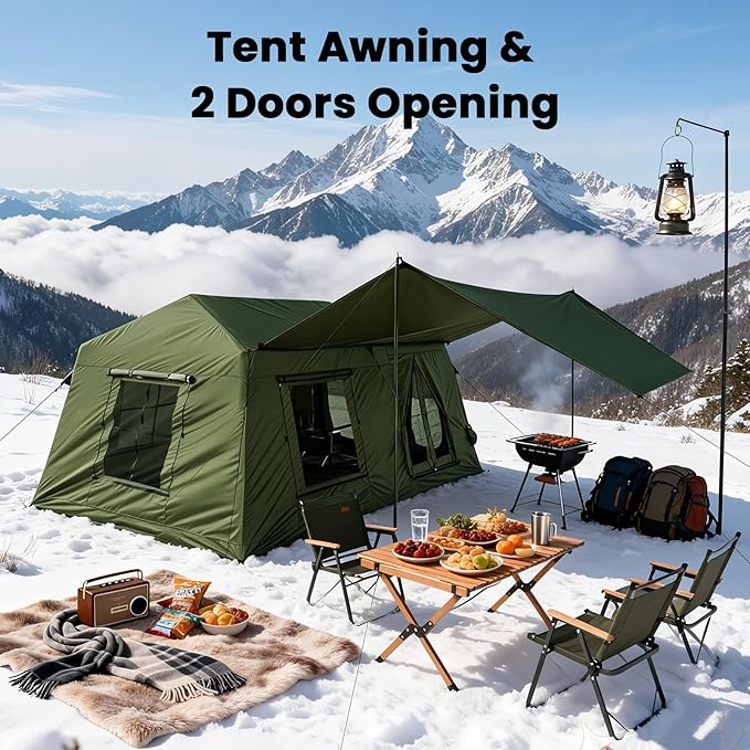 Inflatable Tents for Camping Large Blow Up Tent with Hand Pump Easy Setup InflatableTent 4 Season Tent Waterproof Oxford Air Glamping Tents for Camping Adult 4/6/8/10/12 Person