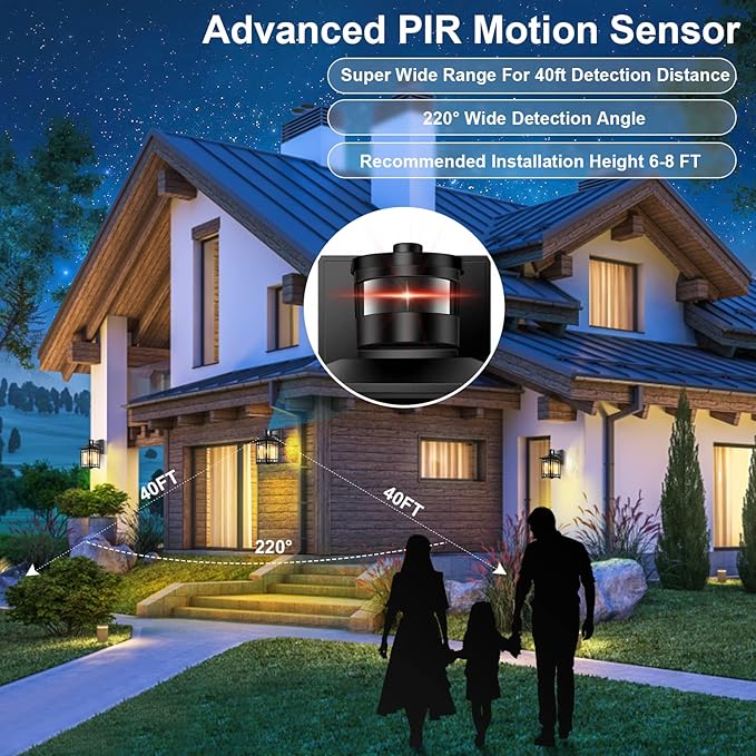 2 Pack Motion Sensor Outdoor Wall Lights Dusk to Dawn Lighting Led Exterior Light Fixture Aluminum Lantern for Front Porch Waterproof Black Outdoor Wall Sconce for House Garage Patio