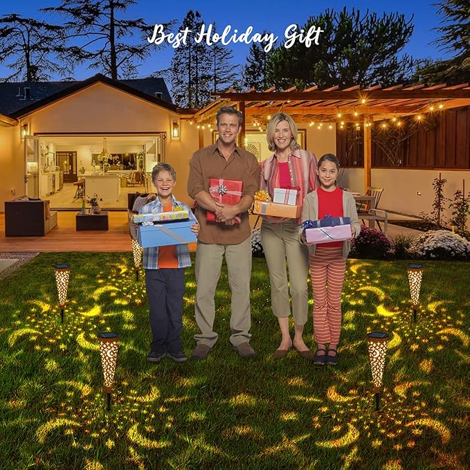 Go2garden Solar Lights Outdoor Decorative Stake Lights Waterproof with Moon Star for Patio Pathway Backyard Outside Decorations Lawn OrnamentsGarden Gifts (Copper 6pack)