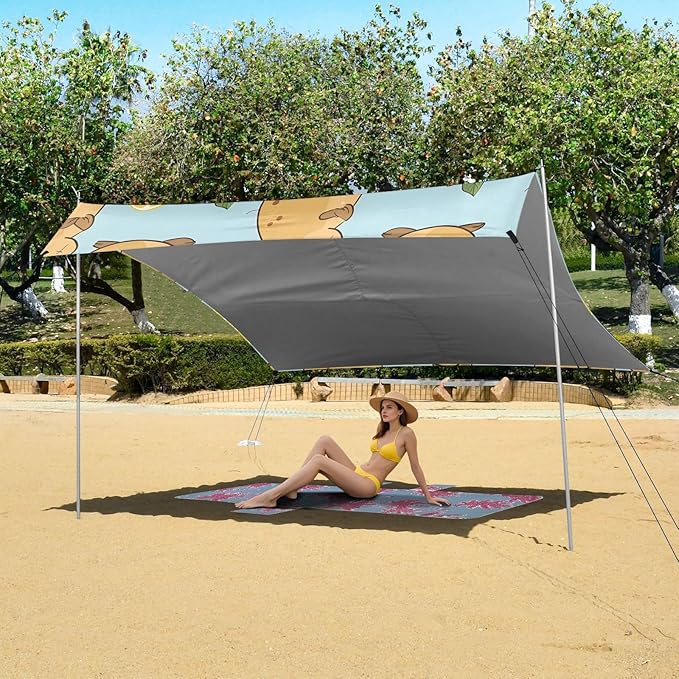 Cute Capybara and Lemon Camping Sun Shelter Beach Tent Portable Beach Sun Shade Outdoor Canopy for Camping Trips Fishing Picnic