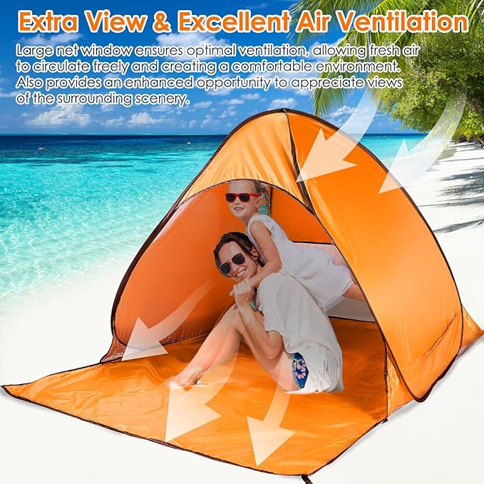 Pop Up Beach Tent Anti UV Automatic Sun Shelter Umbrella Portable Sun Shade Shelter for 2-3 People Outdoor Instant Pop Up Beach Shade Tent with Carrying Bag