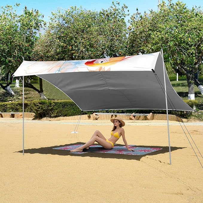 ALAZA Watercolor Parrots Tropical Beach Tent Sun Shelter UPF50+ Protection Beach Shade Canopy w/ 4 Sandbags for Outdoor Camping Fishing Backyard Fun Picnic 10x9 ft