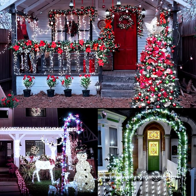 XURISEN 403FT 1000 LED String Lights Outdoor Green Wire Christmas Lights 8 Modes &amp Timer Waterproof Fairy Lights Plug in for Party Wedding Yard Garden Indoor/Outdoor Decorations(Cool White)