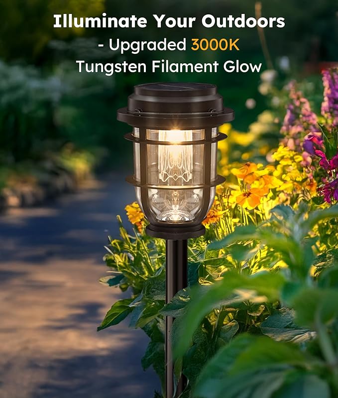 Bright Solar Pathway Lights Outdoor 6 Pack Waterproof IP65 Auto On/Off Solar Powered Garden Lights for Yard Lawn Walkway Landscape Pool Outside - 3-in-1 Hanging Tabletop &amp Stake Lighting
