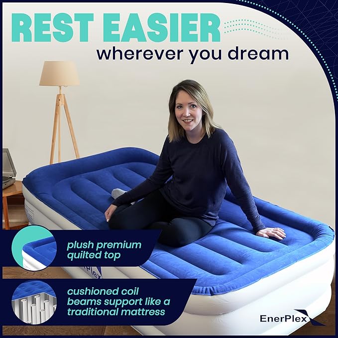 EnerPlex Air Mattress with Built in Pump - Self-Inflating Blow Up Mattress with Neck Support - Inflatable Air Bed for Portable Travel &amp Home Use
