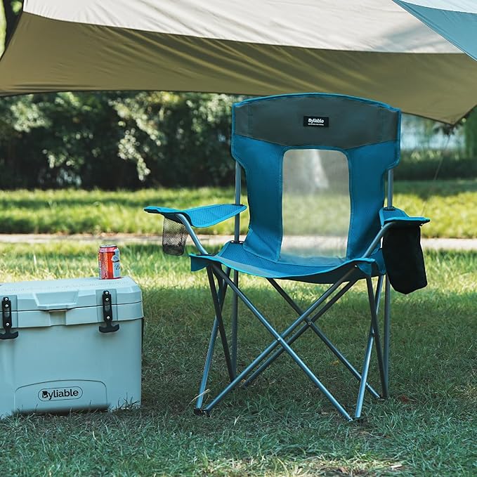 Camping Folding Chair Outdoor Lawn Portable Lightweight Camp Folding Chairs for Adult Outside with Cup Holder Cooler Pouch &amp Side Pocket for Camping Beach Fishing Sports or Tailgating Events