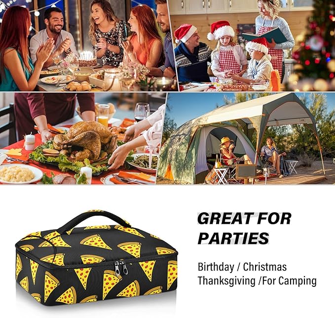 CEBUGI Cartoon Pizza Insulated Casserole Carrier for Hot or Cold FoodInsulated Food Carrier for Potluck Parties/Picnic/CookoutsFits 9x13