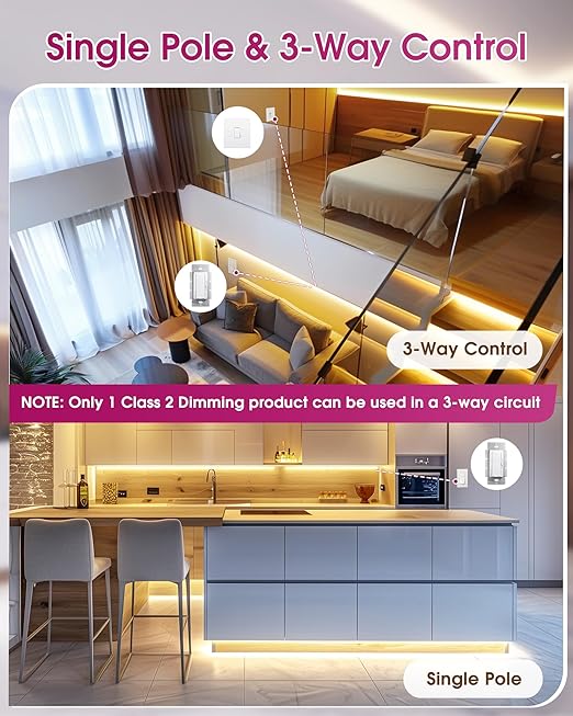 Dimmer Light Switch &amp 24V 160W Dimmable LED Driver 2 in 1 UL Listed Class 2 Single-Pole or 3-Way Slide Dimmer Switch for Led Lights120VAC to 24VDC Power Supply for Low Voltage Project Glossy Wh