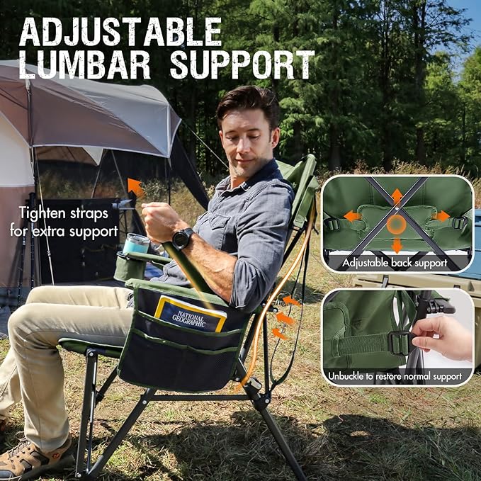 Portal Camping Chair with Lumbar Support for Adults Folding Portable High Back Oversized 400LBS