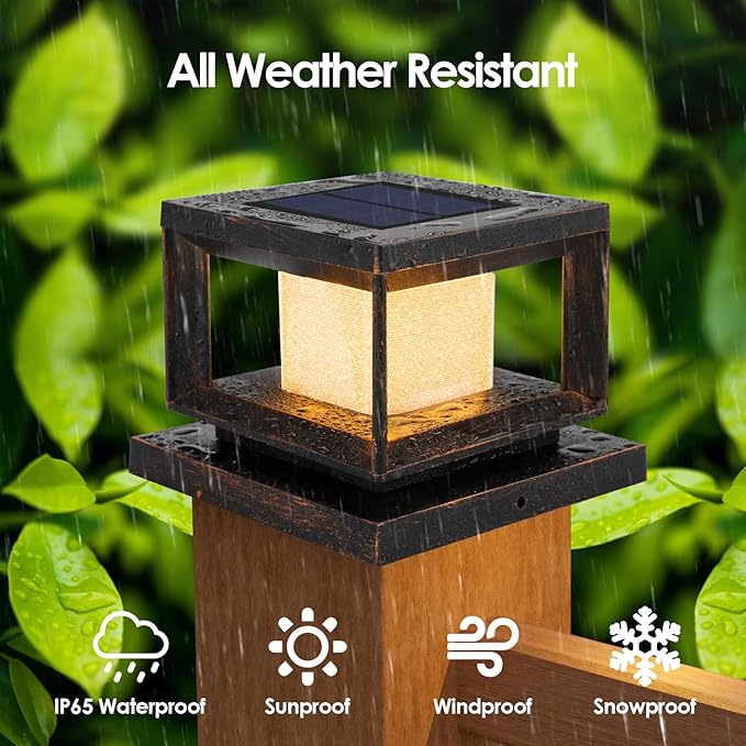 Mlambert 10 Pack Solar Post Lights Outdoor Waterproof Fence Cap Lights for Deck 4x4 6x6 Wooden Vinyl Outdoor Light with Shinning Effect Brown