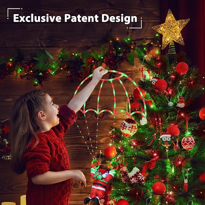 Toodour Christmas Decorations Lights Outdoor 2.8FT Christmas Parachute Lights with Santa Claus Waterproof 8 Modes Hanging Red &amp Green Xmas Light - Holiday Decorative Light for Indoor Eave Roof