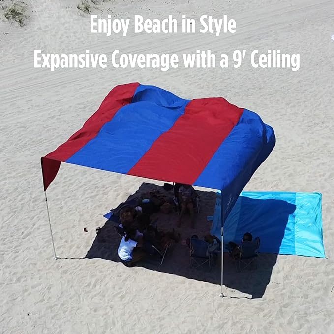 MillionShades® Beach Shade Canopy – Grande 14 ft x 14 ft Wind-Propelled® Sun Shade for Beach with UPF 50+ 360° Views Quiet &amp Lightweight Design Easy Setup Tent - Windproof Beach Shelter