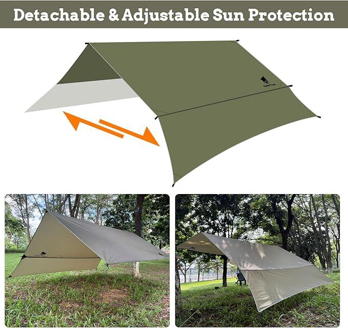 GEERTOP Waterproof Hammock Tarp Ultralight Backpacking Shelter with Detachable Side Wall - Outdoor Camping Survival Sun Shade Awning