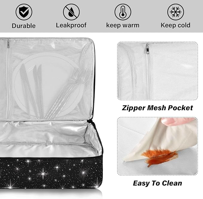 Casserole Carrier White StarsInsulated Casserole Carrier for Hot or Cold Food Thermal Lunch Tote for Potluck Parties Picnic Beach Fits 9 x 13 Inches Baking Dish