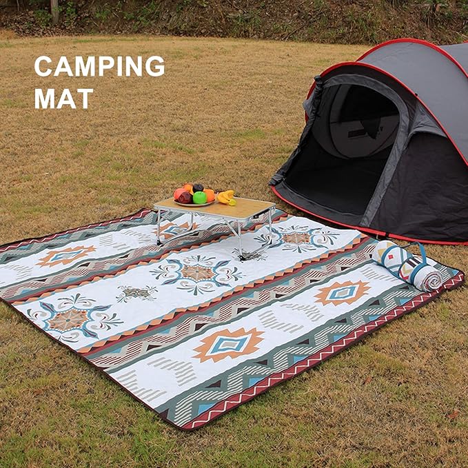 Camping Rug with Protective Layer | 210D Oxford Cloth Picnic Mat for Outdoor/Travel/Beach | Machine Washable &amp Portable with Strap | 197x197cm Large Space