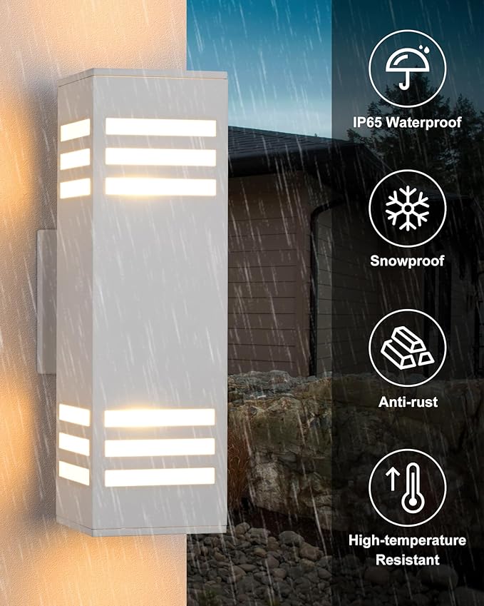 Housen Solutions Dusk to Dawn Outdoor Lighting IP65 Waterproof Exterior Light Fixtures 2 Pack Sensor Porch Light Outdoor Wall Sconce for House Garage Matte White Aluminum