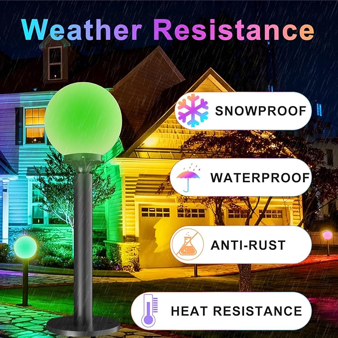 Lightdot 23'' Globe Outdoor Lamp Post Light RGBW IP65 Waterproof Yard Lamp Post for Outside Black Post Light Fixtures for Garden Patio Driveway(Bulb Included)-2Pack