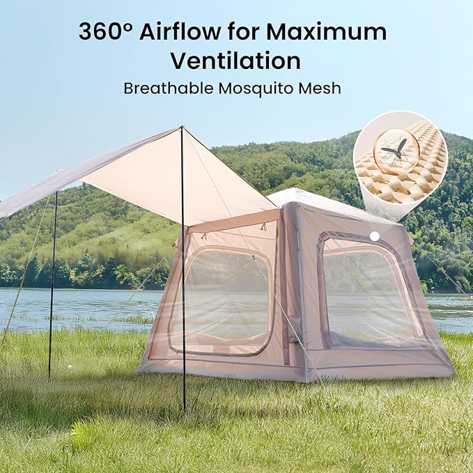 ABORON 2/6/8/10/12 Person Inflatable Camping Tent Easy Setup Blow Up Tent with Hand Pump PU3000mm Waterproof &amp Breathable 4 Season Glamping Tent for Outdoor Camping