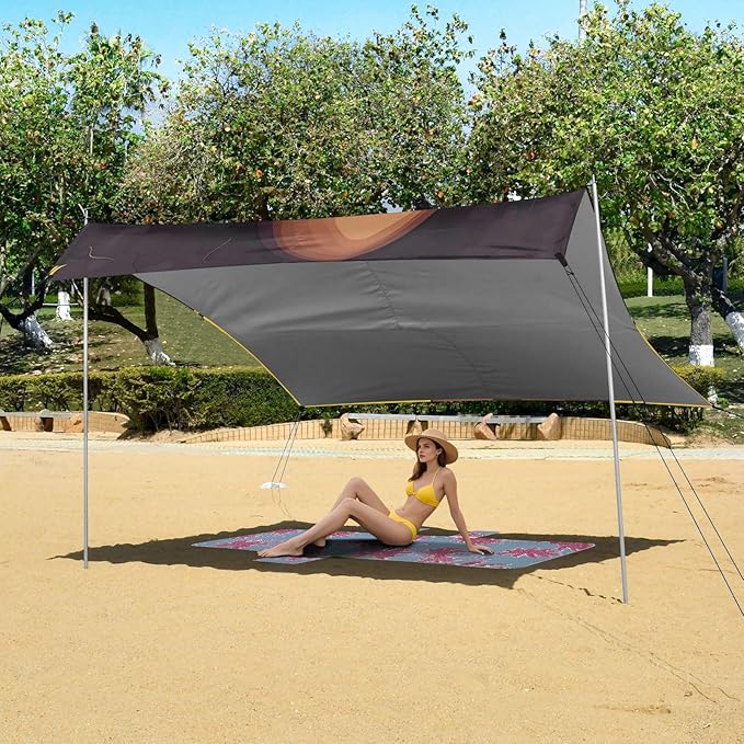 ALAZA African American Woman Sunglasses Beach Tent Sun Shelter UPF50+ Protection Beach Shade Canopy w/ 4 Sandbags for Outdoor Camping Fishing Backyard Fun Picnic 10x9 ft