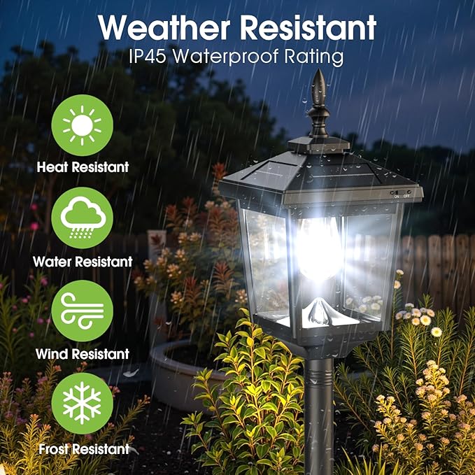 Greluna Solar Lamp Post Light Outdoor Cool White IP45 Waterproof Solar Post Lights Outdoor Pole Lights Decorative Lamp for Yard Garden Patio Lawn Pathway Driveway Front/Back Door 2 Pack