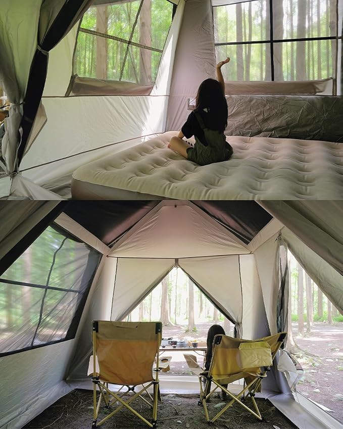 Mobi Garden Skyloft 4/8 Person Instant Tent Large Aluminum Alloy Cabin Tent Double Layer Full Rainfly Waterproof 4 Season Shelter Huge Interior with Pre-Attached Poles Air Vent &amp Carry Bag
