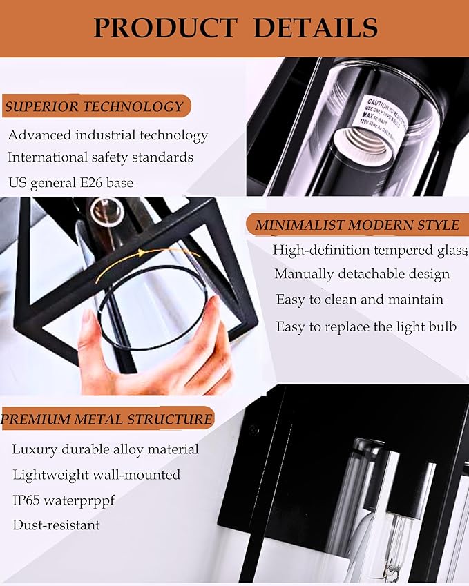 2-Pack Outdoor Wall Light Fixtures Waterproof Exterior Wall Lanterns Porch Lights with E26 Sockets &amp Cylinder Glass Shades Modern Matte Black Wall Sconce for Porch Patio Garage